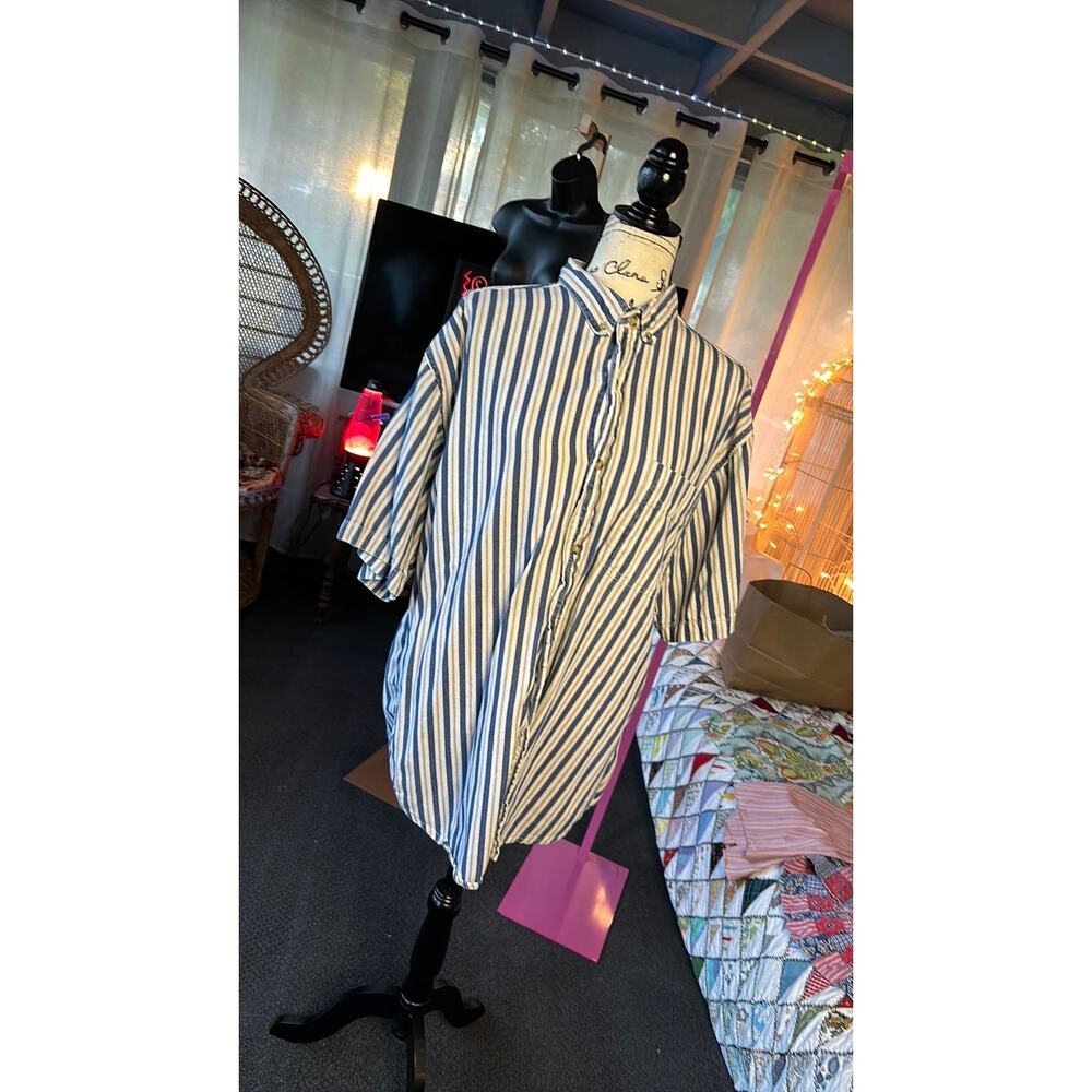 men's vintage 90s denim blue striped button down